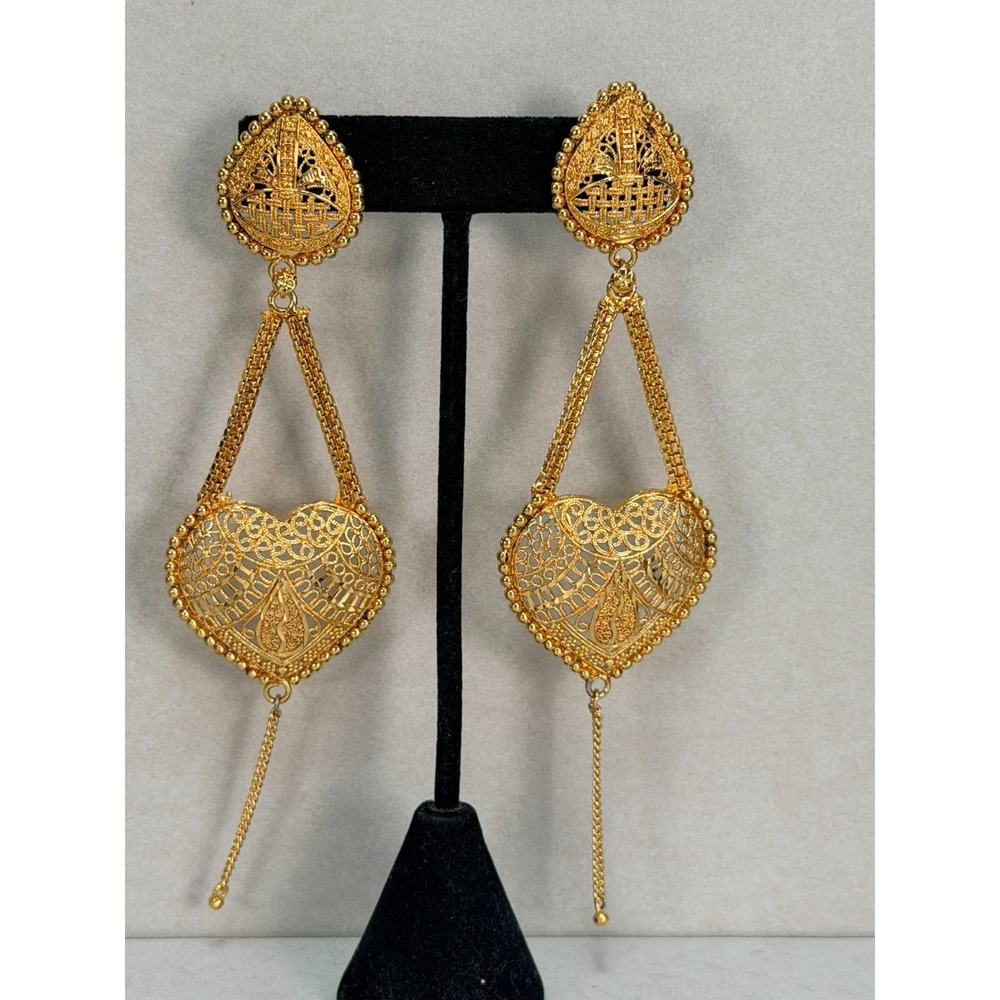 Indian Traditional Gold Polish Vintage Long Golden Earrings For Women